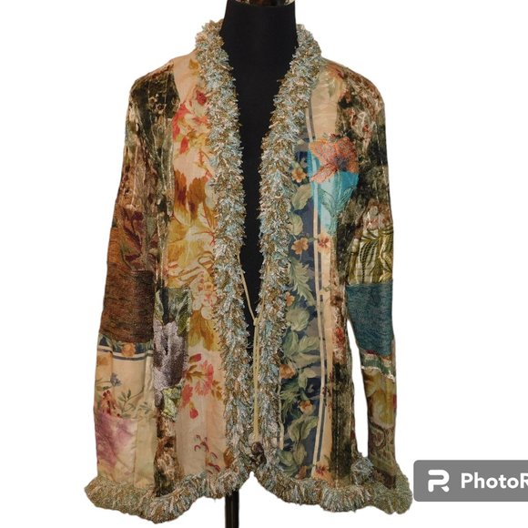 Lee Andersen Jackets & Blazers - Lee Anderson Linen/Silk Blend Jacket Embroidered Tie Front Size Medium Vintage